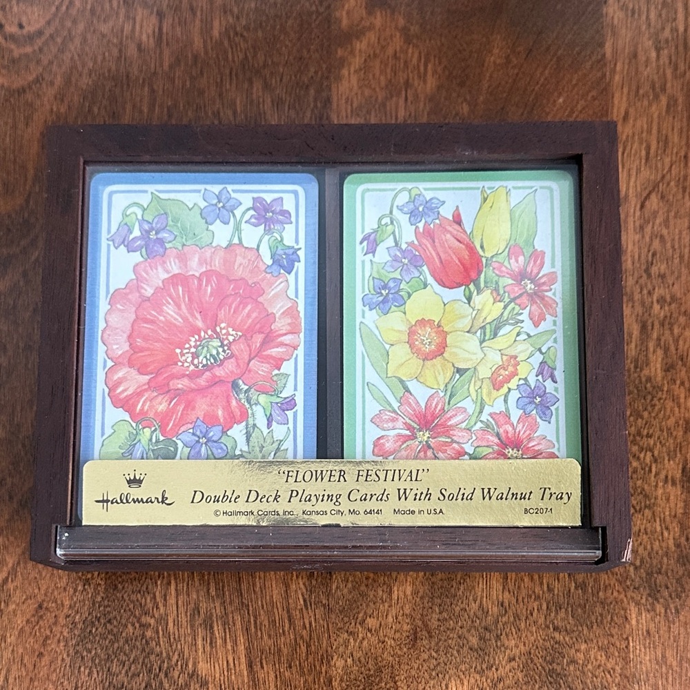 Hallmark Flower Festival Playing Cards with Wooden Tray